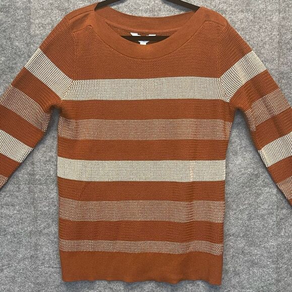NWT Market & Spruce Sweater Women's XL Rust White Striped Tawnee Waffle Stitch - Picture 3 of 16